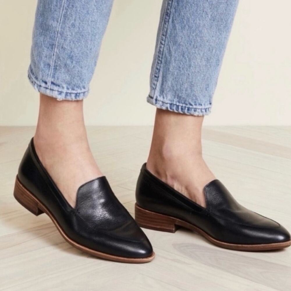 Madewell The Frances Loafer Black Leather Classic Slip On Dress Shoe Size 9